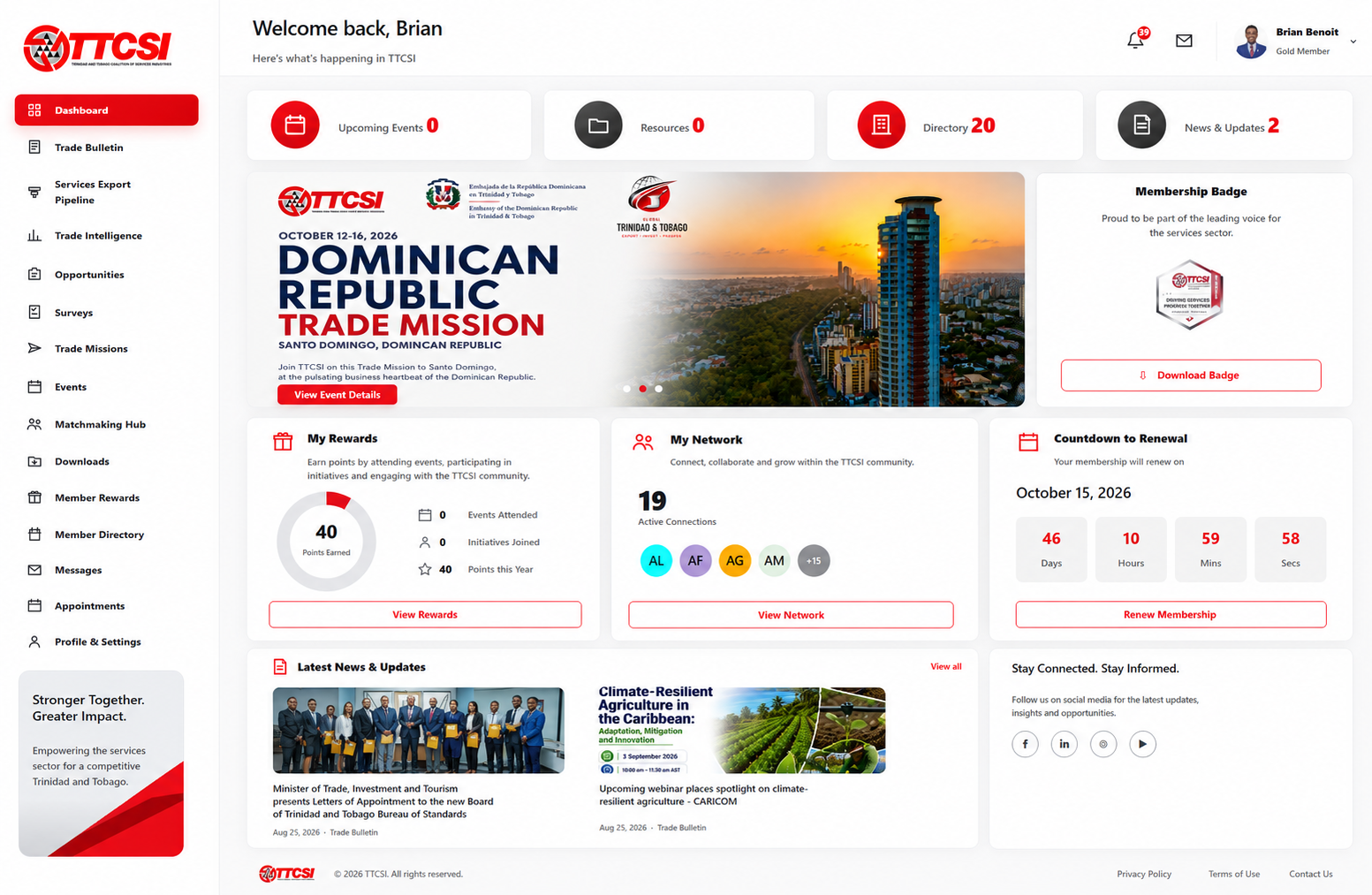 Member and services dashboard